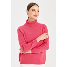 Desen Triko Kadın Tam Balıkçı Yaka Klasik Yün Kazak 23164 Şeker Pembe Pembe