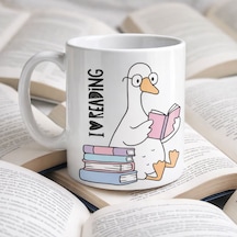 I Love Reading Yazılı Kupa Model 210 Kitap Temalı Tasarım Seramik Kahve Kupası Kitap Severlere Hediy