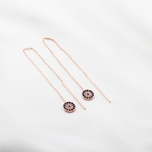 Zirkon Taşlı Nazar Boncuklu Rose Gold Kaplama Gümüş Zincir Küpe Gümüş