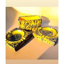 Vintage Görünümlü Altın-siyah Dekoratif Küllük Ve Çok Amaçlı Kase & Sigara Kutusu Seti Benzersiz Desen,hediyelik