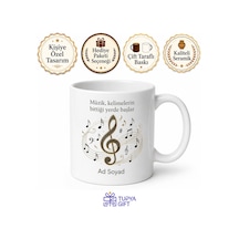 Sol Anahtarı Temalı Baskılı Kupa Bardak Müzik Hediye Müzisyen Porselen Beyaz / Çok Renkli