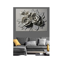 Kabartma Beyaz Güller Duvar Dekoru Yağlı Boya Dokulu Kanvas Tablo Canvas Tablosu