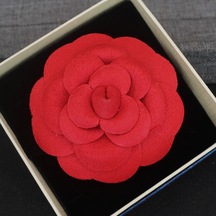 Lüks Siyah Beyaz Kumaş Kamelya Çiçek Broşu Kadın Büyük Gül New Red 7cm Kırmızı Çok Renkli