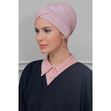 Hürrem Bone Pudra Pratik Hazır Geçmeli Tesettür Bone Fukuro Piliseli Çapraz B Pudra