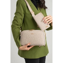 Just Polo Kadın Orta Boy Baskılı Şık Omuz Çantası Ve Cüzdanı Kombin Shopper K232053mh Taş