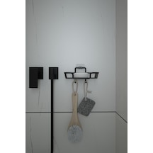 Banyo Yapışkanlı Kancalı Siyah Çok Amaçlı & Mutfak Rafı Ve Katı Sabunluk Siyah