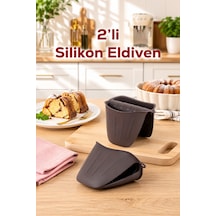 Porsima 33006 Silikon 2li Fırın Eldiveni Isı Yalıtımlı Mikrodalga Fırın Tencere Tepsi Tutacağı Antrasit