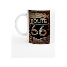 Tuğla Duvar Üzerinde Route 66 Baskılı Kupa Bardak Renkli