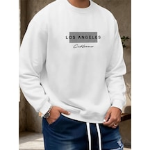 Uyguntarz Unisex Los Angeles Tasarım Baskılı Bisiklet Yaka Sweatshirt beyaz