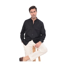 Slim Fit Uzun Kol Baklava Desen Kol Nakışlı Yaka Düğmeli Hediye Kutulu Şık Erkek Gömlek Fs-004200 - Siyah-2904