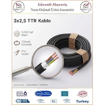 Öznur 3x2,5 Ttr Elektrik Kablosu - El Aletleri Uzatma Kablosu - Siyah - %100 Bakır - 20 Metre