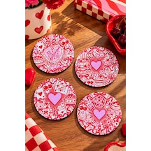 Xoxo Aşk Kazanır - Aşk Temalı, 4 Lü Bardak Altlığı Set 9 Cm, 3 Mm Ahşap Mdf, Dijital Baskı - 934239153 Diğer