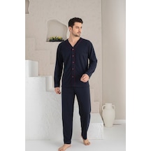 Pijamask Erkek Lacivert Uzun Kollu Pijama Takım Lacivert