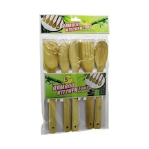 Aee 5'li Büyük Boy Doğal Bambu Kaşık Spatula Mutfak Tahta Kaşık Seti 30cm