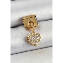 316l Çelik Sallantılı Zirkon Taşlı Kalp Model Gold Renk Nomination Charm Diğer