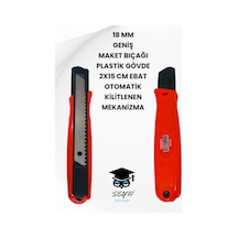 18 Mm Geniş Maket Bıçağı Plastik Gövde 2x15 Cm Ebat Otomatik Kilitlenen Mekanizma