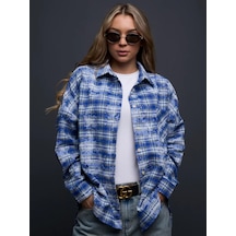 Justfıre Kareli Oversize Gömlek 268682244 Açık Mavi
