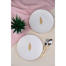 Tabak Evi Porselen Natura Fern Altın Yaldız Pasta Tabağı 20,50cm 2 Li Çok Renkli