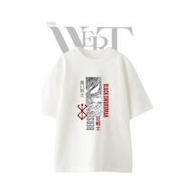 Thewert Black Swordsman Tasarım Baskılı Ünisex Beyaz Oversize T-shirt