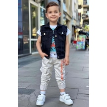 Riccotarz Erkek Çocuk Digital Kaplan Baskılı T-shirt Sırt Baskılı Sıfır Siyah Jean Ceket Alt Üst Takım Siyah