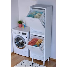 Eliusta Veluna 35 Cm Kirli Çamaşır Sepetli Dolap Banyo Dolabı Beyaz 35x138x32,5 Cm 2 Sepetli Dolap Beyaz