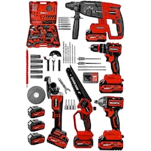 Schatz 21v Darbeli Kömürsüz 5'li Set Kırıcı Delici Hilti - Somun Sıkma Sökme - Testere - Matkap - Vidalama Kırmızı