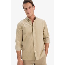 Defacto Regular Fit Polo Yaka Fitilli Kadife Uzun Kollu Gömlek E9024ax25wnkh475 Haki-kh475