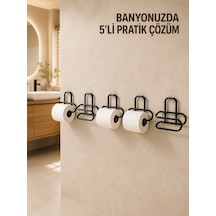 5 Adet Duvara Yapışkanlı Wc Kağıtlık Delmeden Montaj Siyah Metal Tuvalet Kağıdı Askısı