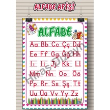 Alfabe Afişi Eğitici Çocuk Posteri Okul Öncesi İlkokul Sınıf Duvar Panosu Öğretmen Materyali 30x42cm A3 Kalın Kuşe Kağıt