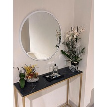 Beyaz Metal Çerçeve Yuvarlak Ayna 70 Cm