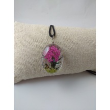 Yaşayan Canli Kolye/Kelebek Desenli Kurutulmuş Gelin Çiçeği-  Pemb Rose Gold