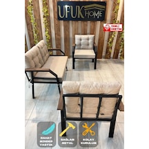 Ard & Garden 2 1 1 Balkon Takımı, Çay Seti, Metal Koltuk Takımı, Bahçe Takımı, Bahçe Mobilyası Bej