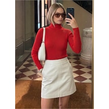 Onno Style Women Fitilli Balıkcı Yaka Basic Kazak Kırmızı