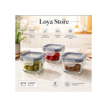 Loya Store 365+ Cam Saklama Kabı 180 Ml Kare 3 Lü Set Şeffaf Şeffaf