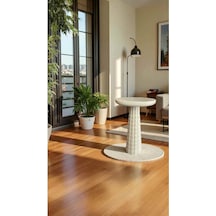 Doğal Ahşap Tekli Mantar Yan Sehpa Krem Renk Modern Tasarım - Wooden Coffee Side Table Krem