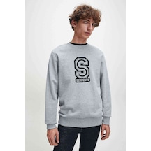 Riverdale Serpents Logo Baskılı Gri Melanj Erkek Sweatshirt
