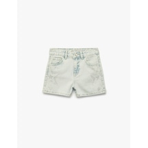 Koton Pamuklu Yıldız Desenli Denim Şort Lıght Indıgo 6skg40112ad Açık Mavi