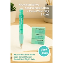 Kruvasan Kahve Yeşil Versatil Kalem + Pastel Yeşil Silgi 3 Adet Nane Yeşil