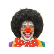 Siyah Renk Kıvırcık Afro Bonus Peruk Saç Ve Kırmızı Sünger Burun Seti Çocuk