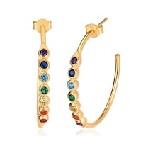 Emılıano Jewellery 925 Ayar Zirkon Taşlı Halka Küpe Gold - Gümüş