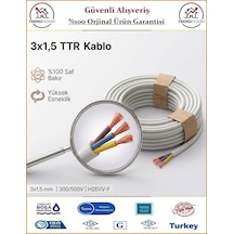 Öznur 3x1,5 Ttr Elektrik Kablosu - Beyaz - %100 Bakır - 30 Metre