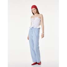 Koton Pamuklu Bağlama Detaylı Büzgülü Straplez Crop Top Beyaz 6sal30043ıw