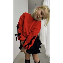 Miniko Kids Kız Çocuk Kol Detaylı Fiyonklu Etekli Takım Kırmızı