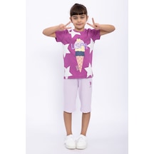 U.S. Polo Assn. Icecream Love Menekşe Kız Çocuk Kapri Takım Mor