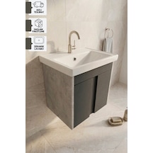 Lavanta 50 Cm Lavabolu Alt Banyo Dolabı, Banyo Dolabı, Seramik Lavabo Dahil , Retro Gümüş-antrasit
