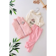 Miniğimin Cicileri Gül Detaylı Şişme Yelekli Kız Bebe 3 Lü Ta... Pembe