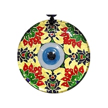 Kırmızı Çiçekli Nazar Boncuklu Altın Rengi Füzyon Cam El İşçiliği 12x12 Cm Duvar Süsü