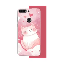Huawei Y7 2018 - Honor 7c Uyumlu Pembe Kedi Baskılı Silikon Kılıf Renkli