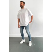Tarzsokak Erkek Oversize Penye Yazlık Nefes Alan Kısa Kollu Beyaz