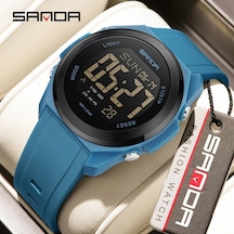 Primepickings Sanda Erkek Ultra İnce Çift Zamanlı Kronograf Alarmlı Spor Led Erkek Kol Saati Mavi Diğer